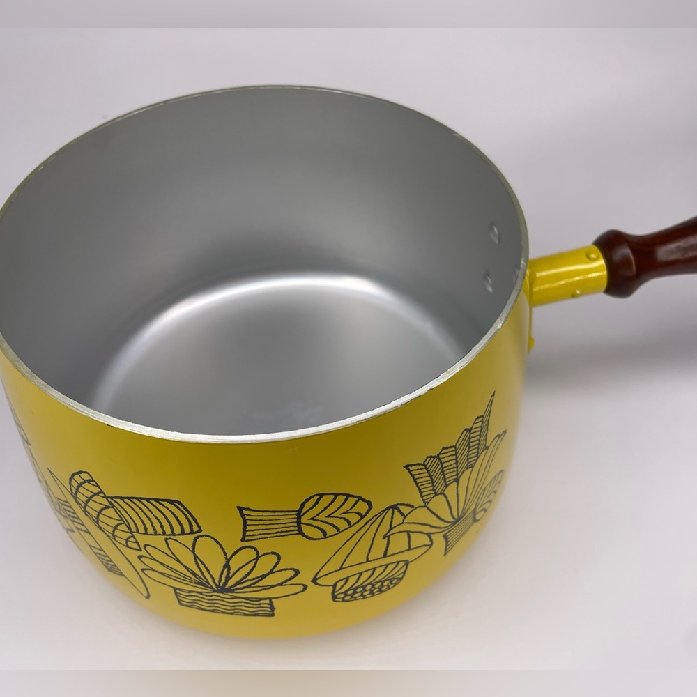 Vintage 1970s 70s MCM Yellow Mushroom Fondue pot Saucepan Cookware - Picture 2 of 12